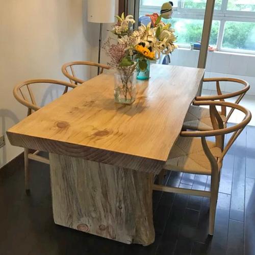 北欧风木头桌子长方形简约原生态实木餐桌服装店工作台复古大板桌