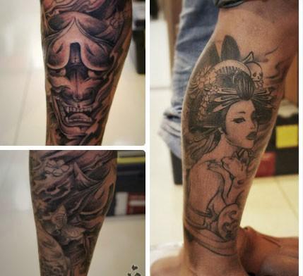 纹身520图库推荐一幅小腿艺妓纹身图片第1页(2/4)