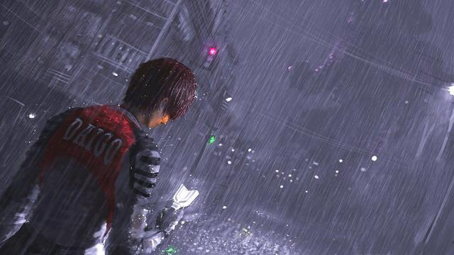 《迪迦奥特曼》 倾盆的大雨中,大古拿着发光神光棒…… 远处,阴影中的