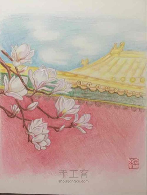 故宫简笔画彩铅