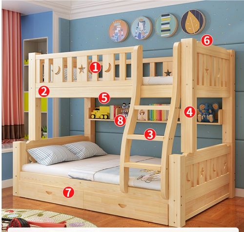 儿童上下铺双层实木床斜梯带围栏全实木原木色二胎床女学生储物柜