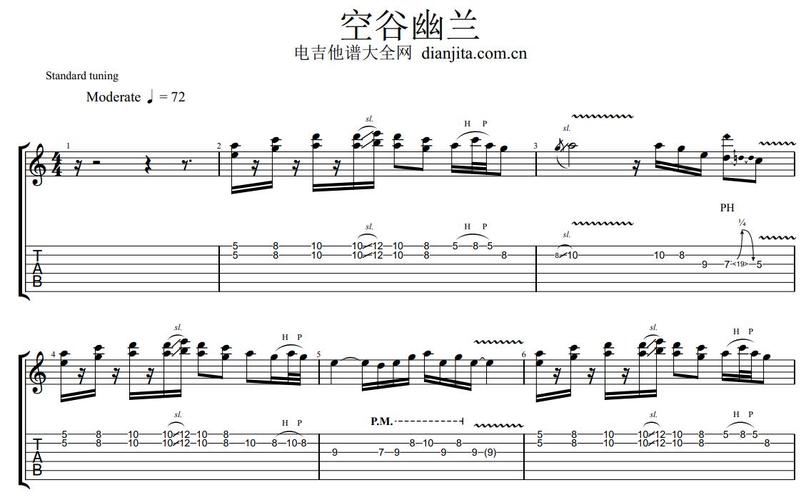 许巍李延亮空谷幽兰尾奏电吉他solo谱