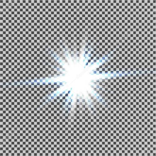 名称:光的发光效果.在透明背景上闪闪发光的星暴.矢量图.孙圣诞闪光.