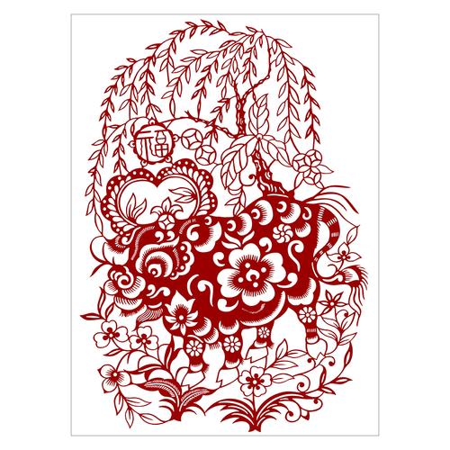 底稿牛年剪纸图样春节窗花手工刻纸图案黑白剪纸