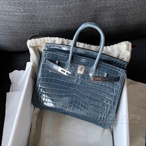 hermes爱马仕鳄鱼皮25birkinn7风暴蓝