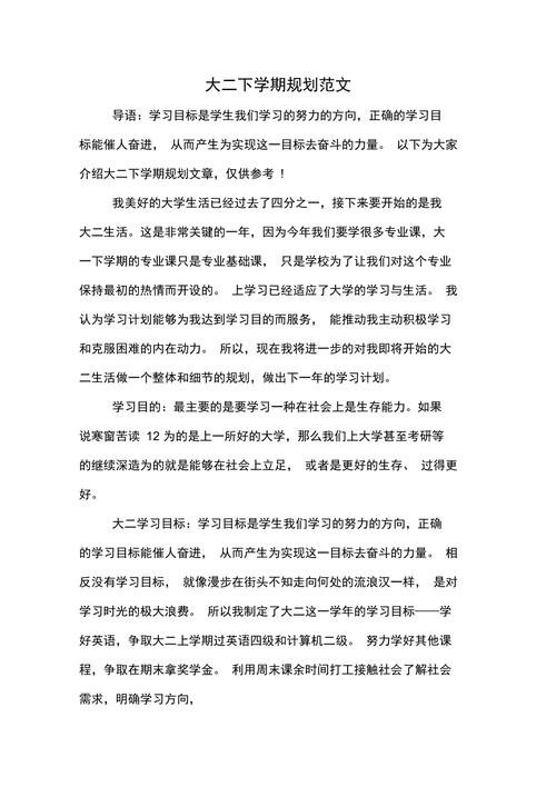 大二下学期规划范文