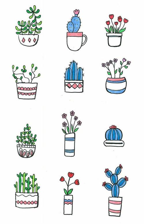 72款彩色盆栽植物简笔画图片 彩色盆栽怎么画