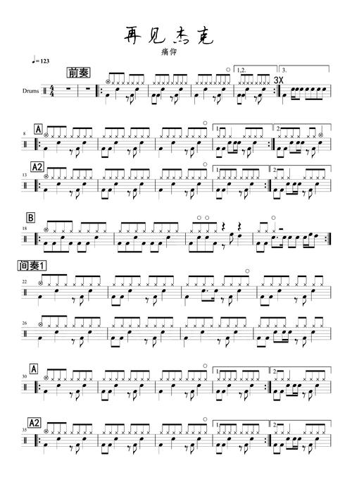 《再见杰克》 痛仰乐队 & 高清架子鼓谱完整版《版本二》