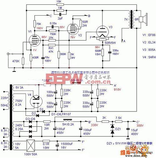 805单端胆机功放电路图-医疗电子电路图-电子产品世界