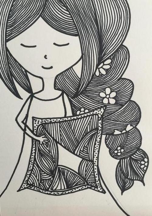 思维创意线描课程:小女孩的漂亮头发,线条的灵活运用!