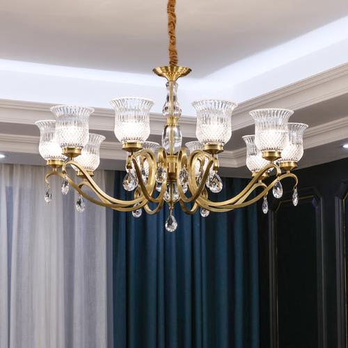 世冠客厅吊灯全铜水晶灯欧式灯具餐厅卧室灯饰客厅吊灯