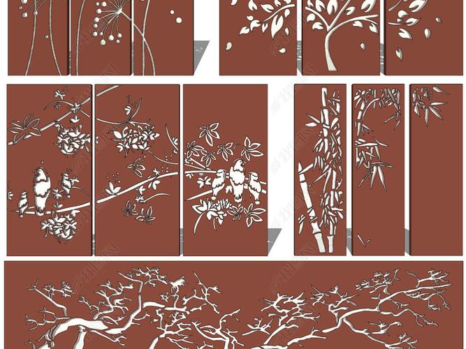 耐候钢锈蚀镂空雕花钢板灯箱su模型