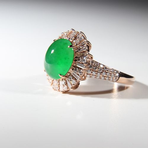 18k金翡翠戒面戒指镶嵌加工来图定制 珠宝首饰蛋面高端设计代镶嵌