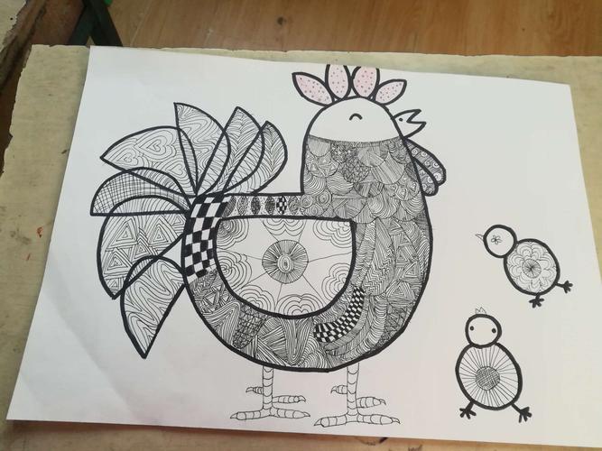 线描班作品《大公鸡》