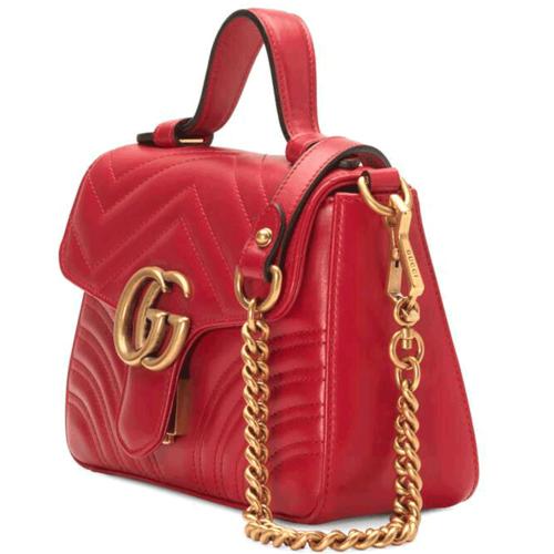 gucci/古驰 女包经典款女士中号黑色双g标识压纹牛皮手提包斜挎单肩包