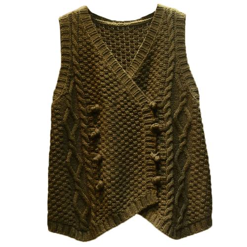 文艺范复古毛线马甲开衫女春秋宽松大码无袖v领针织坎肩背心外套