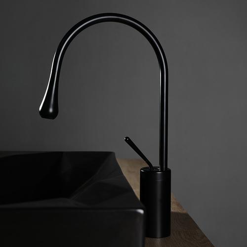 水龙头 艺术盆 面盆龙头 冷热 全铜 加高 北欧简约美学黑色