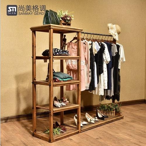 尚美格调服装展示架复古铁艺木质乡村风陈列架中岛架落地架服装店展示