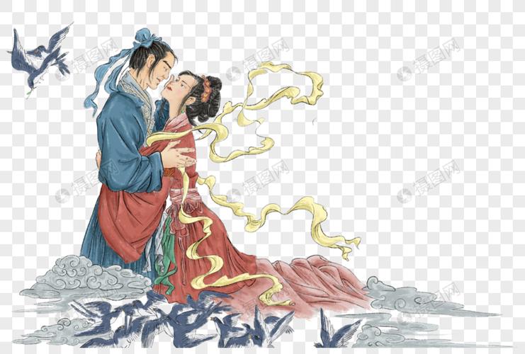免抠元素 手绘/卡通元素 鹊桥相会的牛郎织女.png