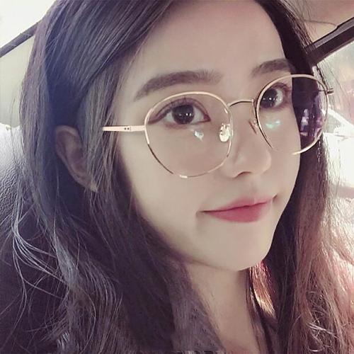纯钛超轻眼镜框网红款女潮成品平光韩版大脸眼睛配近视眼镜圆镜架