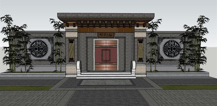 中式别墅院落大门设计su模型[原创]