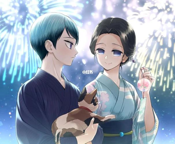 烟花下的珠世和愈史郎_烟花_鬼灭之刃_愈史郎_影视_动漫_动漫推荐