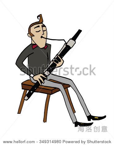 卡通巴颂吹奏者.音乐家演奏巴松管.