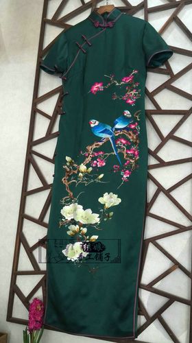 苏绣刺绣真丝手工绣花旗袍