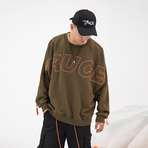 购客王威班长秋冬新款 truce 大贴布绣卫衣男拉链装 饰宽松休闲国潮