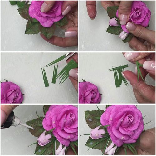 手工制作花朵玫瑰diy带露珠的玫瑰花饰教程