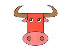 卡通可爱公牛牛头表情简笔画图片教程彩色