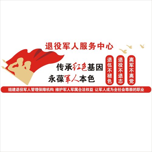 素色退役军人服务中心文化立体墙贴展板墙贴