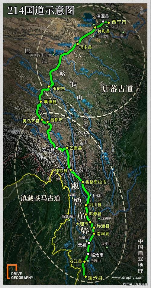 214国道示意图,制图@《中国自驾地理》   同时,途经的一些地带