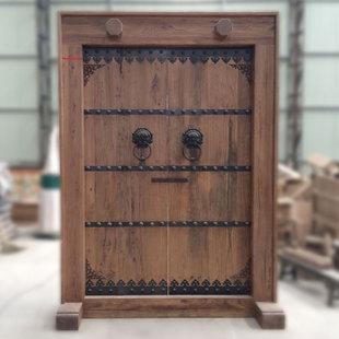 老榆木门板别墅茶楼庭院实木门定制仿古大门套原生态古典大门中式