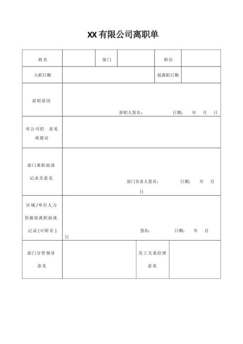 离职单表格(全)