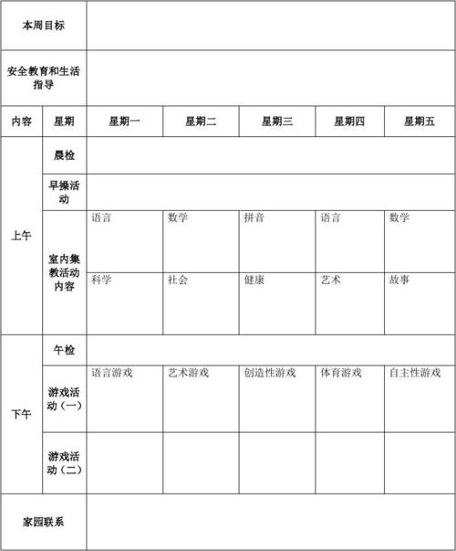 琳琳幼儿园周活动计划表(模板)
