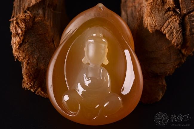 大乘玉雕玛瑙帝皇玉无相佛吊坠挂件琥珀色蜜蜡色原创独家定制