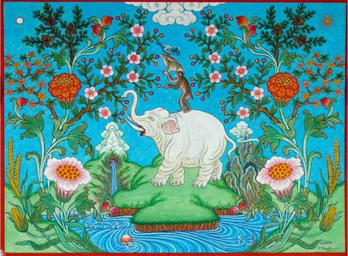 蒙古馆藏佛陀本生故事精美唐卡:四和合图(和气四瑞)