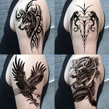 纹身贴男士防水耐久防水纹身贴 霸气男过肩龙滴血狼头胸口花臂逼真