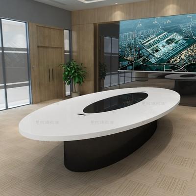 烤漆会议桌慧玩白色大型桌椅组合椭圆形办公室办公桌会议桌
