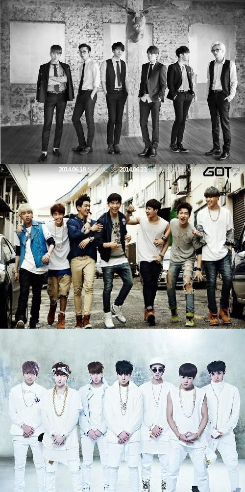 (由上至下依次为)beast,got7,防弹少年团