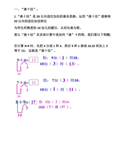 小学一年级上册数学凑十法与借十法