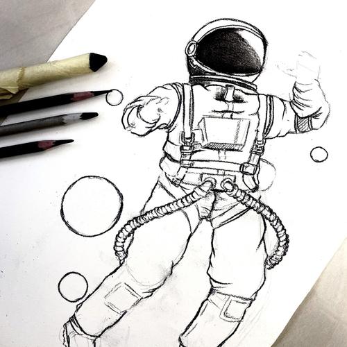 渣手练画_插画_速写_宇航员_我的插画分享_文化_绘画