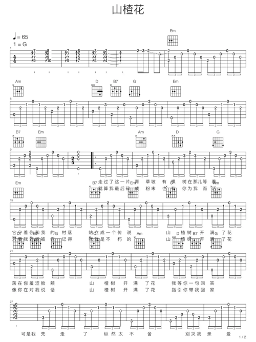 吉他弹唱 《山楂花》_吉他谱_电影《山楂树之恋》宣传