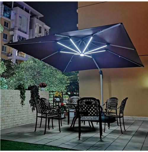 户外遮阳伞庭院伞四方室外大太阳能伞带led灯罗马花园