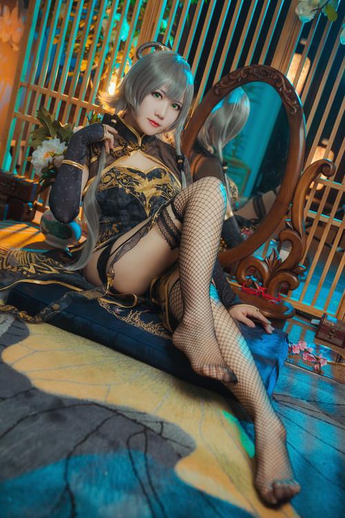 二次元雅音宫羽黑丝旗袍金丝雀 黑色网丝洛天依cosplay