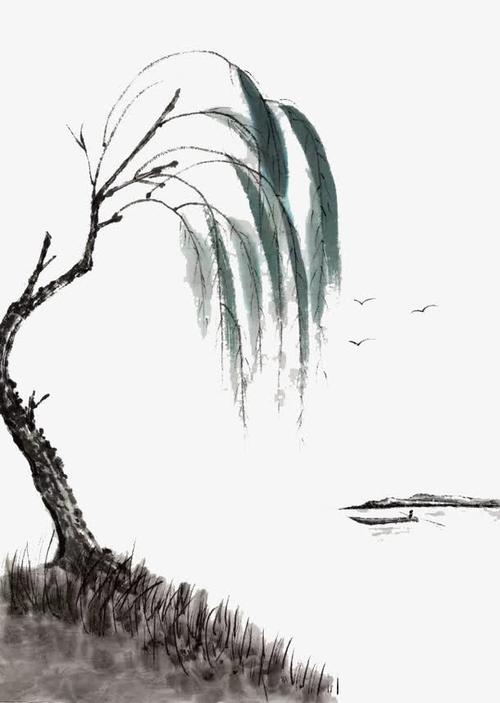 中国风垂柳水墨画