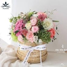 草帽花篮手工编织圆形花篮 抱抱桶 草编藤编收纳篮鲜花插花篮