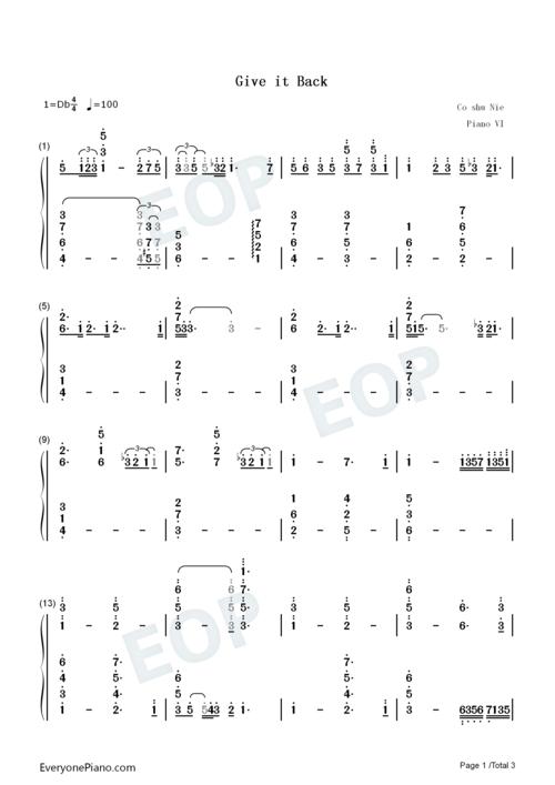 give it back-咒术回战ed2-钢琴谱文件(五线谱,双手简谱,数字谱,midi