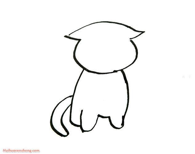 怎么画小猫的画法教程第2步:进一步画出猫的基本轮廓.